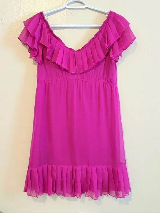 Talbots Fuchsia Ruffle-Trim V-Neck Blouse - Picture 2 of 4